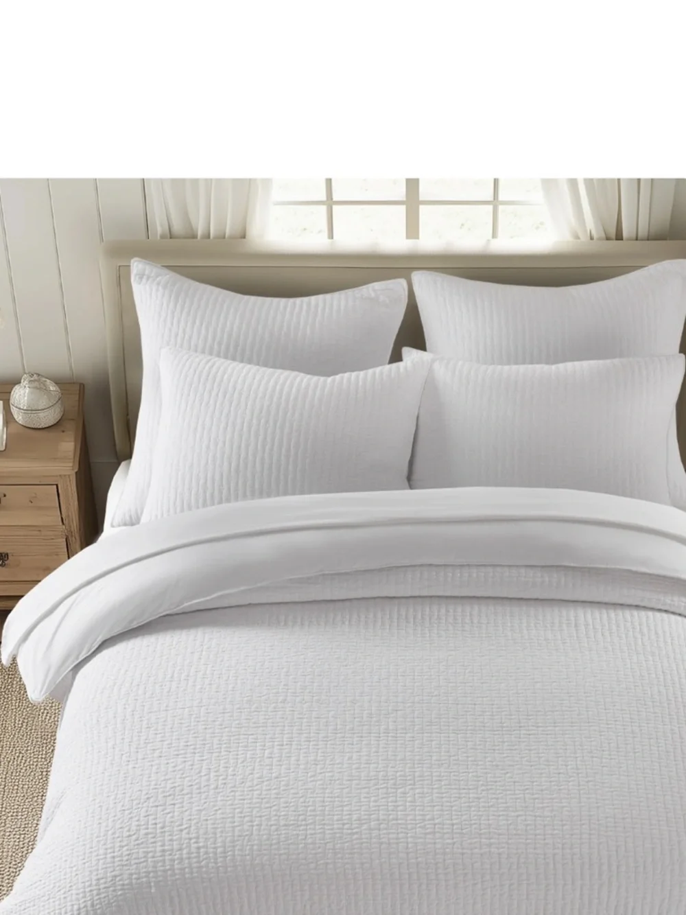 Levtex White Cross-Stitch Quilted Duvet Set white/new